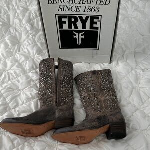 Frye Brown Studded Leather Western Boots